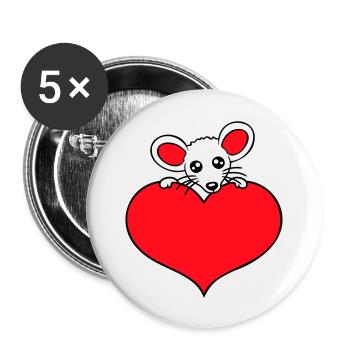 Maus Herz Liebe Symbol Lieblingstier Haustier Süß - Buttons groß 56 mm (5er Pack) - Weiß - Vorne