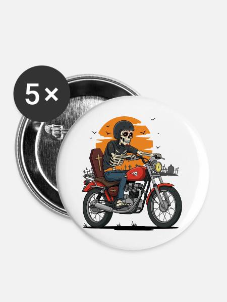 Skeleton Biker - Buttons groß 56 mm (5er Pack) - Weiß