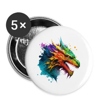 Dragon Coloré Fantaisie Magie Mysticisme Mythologie Art - Lot de 5 grands badges (56 mm) - blanc - Devant