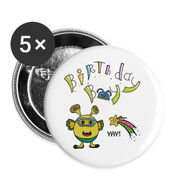 Birthday Boy Geburtstag - Buttons groß 56 mm (5er Pack) - Weiß - Vorne