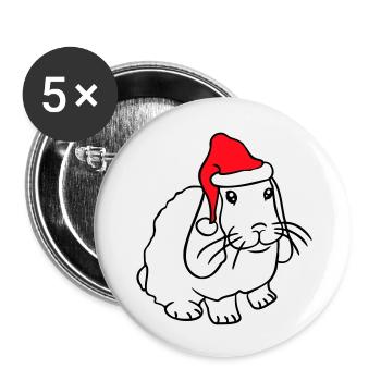 Lapin Père Noël Père Noël Chapeau Chapeau Cadeau - Lot de 5 grands badges (56 mm) - blanc - Devant