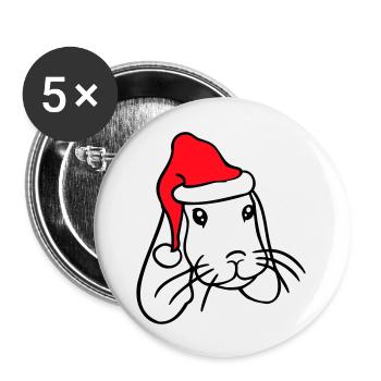 Lapin Père Noël Père Noël Chapeau Chapeau Cadeau - Lot de 5 grands badges (56 mm) - blanc - Devant