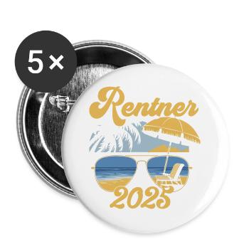 Beach Rentner 2025 Rente Frührentner Pension - Buttons groß 56 mm (5er Pack) - Weiß - Vorne