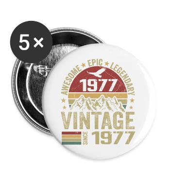 Vintage 1977 Cadeau Anniversaire 1977 - Né en 1977 - Lot de 5 grands badges (56 mm) - blanc - Devant