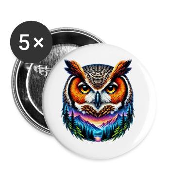 Eule - Buttons groß 56 mm (5er Pack) - Weiß - Vorne