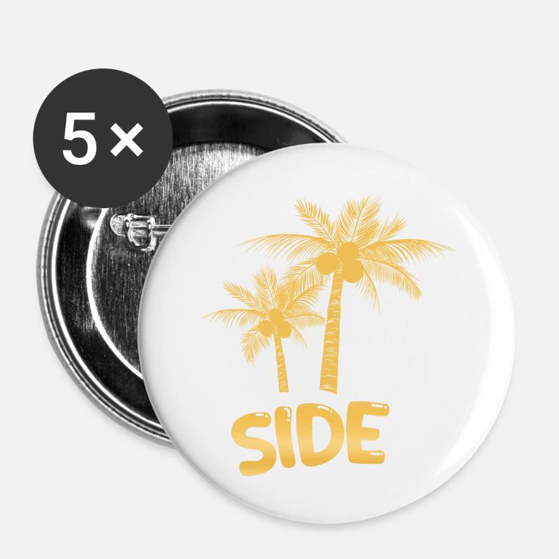 Urlaub Palmen Side - Buttons groß 56 mm (5er Pack) - Weiß