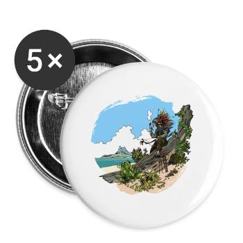 Stammes-Küstenfelsenfischer - Buttons groß 56 mm (5er Pack) - Weiß - Vorne