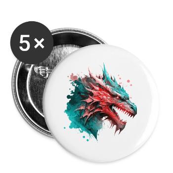 Dragon Coloré Fantaisie Magie Mysticisme Mythologie Art - Lot de 5 grands badges (56 mm) - blanc - Devant