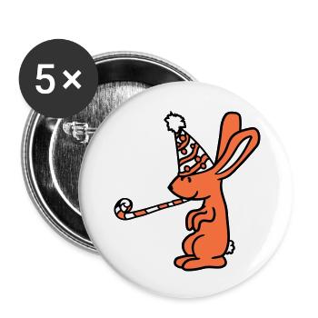 Lapin Anniversaire Années Vieux Cadeau Serviette Chapeau de fête - Lot de 5 grands badges (56 mm) - blanc - Devant