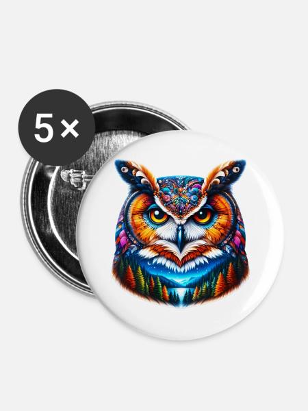 Eule - Buttons groß 56 mm (5er Pack) - Weiß