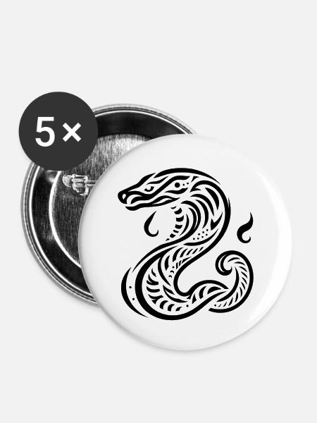 Stammes-Schlange - Buttons groß 56 mm (5er Pack) - Weiß