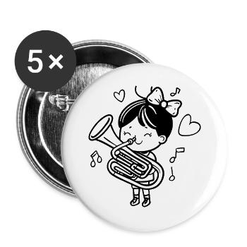 Cartoon Tuba Girl - Buttons large 2.2''/56 mm (5-pack) - white - Front