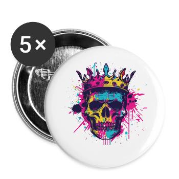 Couronne de crâne de roi - Lot de 5 grands badges (56 mm) - blanc - Devant