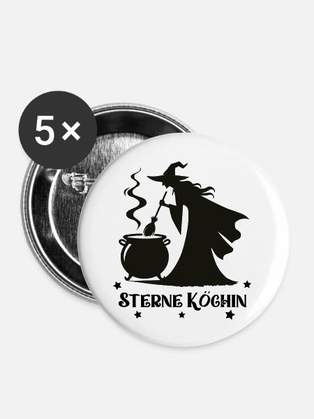 hexe kochtopf köchin - Buttons groß 56 mm (5er Pack) - Weiß