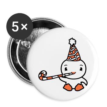 Vogel Party feiern Hut Tröte Geburtstag Silvester - Buttons groß 56 mm (5er Pack) - Weiß - Vorne