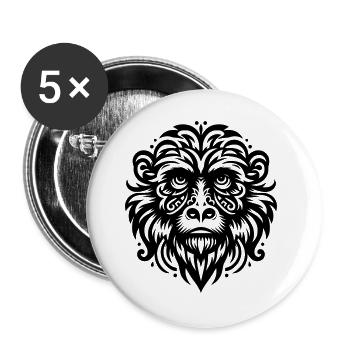 Singe hurleur tribal - Lot de 5 grands badges (56 mm) - blanc - Devant