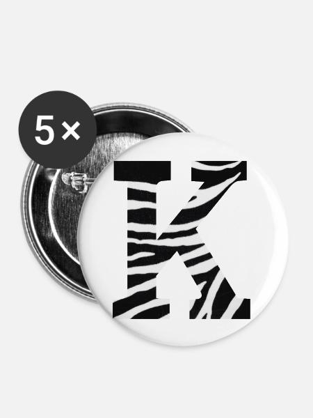 Buchstabe k Zebra - Buttons groß 56 mm (5er Pack) - Weiß