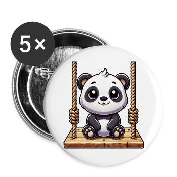 Süßer Cartoon Panda auf Schaukel Spielplatz - Buttons groß 56 mm (5er Pack) - Weiß - Vorne