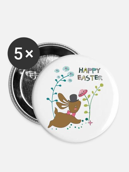 Happy Easter - Buttons groß 56 mm (5er Pack) - Weiß