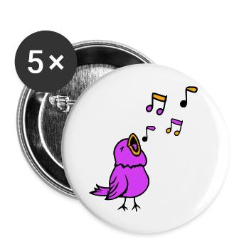 Musiknoten Singvogel Spatz singt zwitschert Musik - Buttons groß 56 mm (5er Pack) - Weiß - Vorne