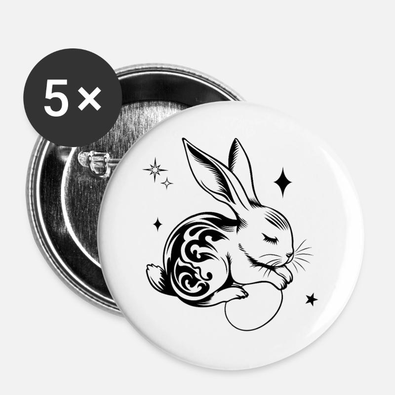 Sleeping Easter Bunny with Tribal and Eggs - Buttons large 2.2''/56 mm (5-pack) - white