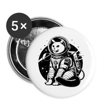 Astronauten Katze - Buttons groß 56 mm (5er Pack) - Weiß - Vorne