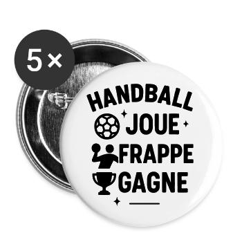Handball joue gagne handballeur handballeuse Sport - Lot de 5 grands badges (56 mm) - blanc - Devant