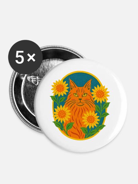 Ginger Kitty Katze - Buttons groß 56 mm (5er Pack) - Weiß