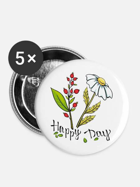happy day Garten - Buttons groß 56 mm (5er Pack) - Weiß
