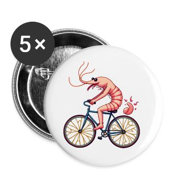 Shrimp Cyclist on Bike - Buttons large 2.2''/56 mm (5-pack) - white - Front