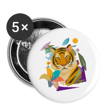 Tiger with Blossom – Powerful Nature Motif - Buttons large 2.2''/56 mm (5-pack) - white - Front