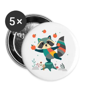Playful raccoon happily juggling apples - Buttons large 2.2''/56 mm (5-pack) - white - Front
