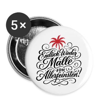 Endlich Malle Spruch Urlaub - Buttons groß 56 mm (5er Pack) - Weiß - Vorne