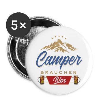 Camper brauchen Bier Campen - Buttons groß 56 mm (5er Pack) - Weiß - Vorne
