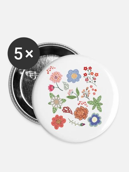 Blumen Fantasie - Buttons groß 56 mm (5er Pack) - Weiß