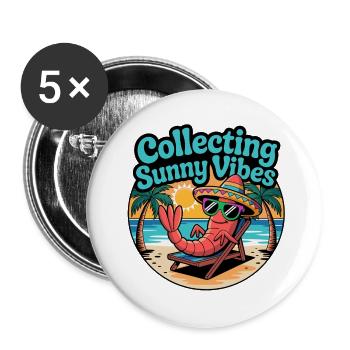 Sunny Summer Vibes lustige Krabbe am Strand - Buttons groß 56 mm (5er Pack) - Weiß - Vorne