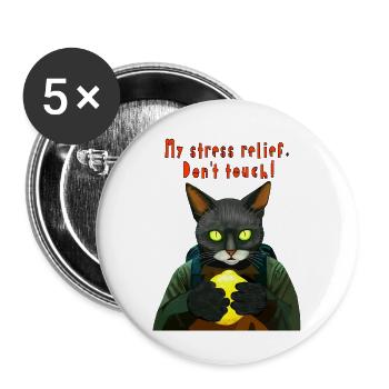 Cyber Black Cat: My Stress Reliever - Buttons large 2.2''/56 mm (5-pack) - white - Front