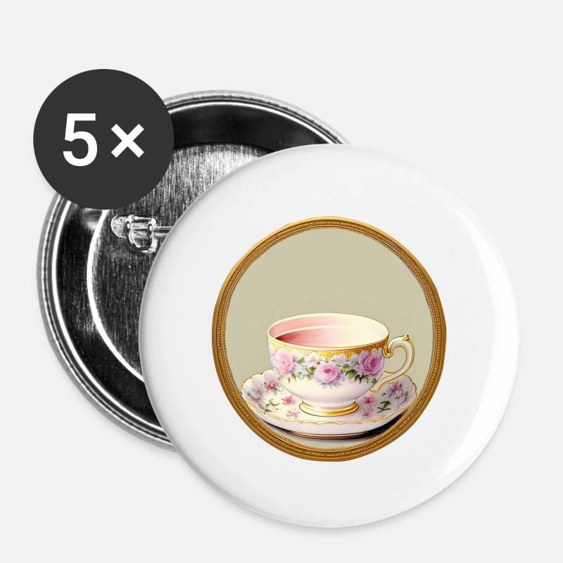 Eine Tasse Tee oder Kaffee? - Buttons groß 56 mm (5er Pack) - Weiß