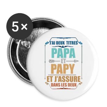 Two Papa J'Ai and Grandpa Titles Grandpa - Buttons large 2.2''/56 mm (5-pack) - white - Front