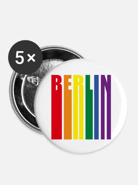 Berlin Regenbogen Pride Geschenk - Buttons groß 56 mm (5er Pack) - Weiß