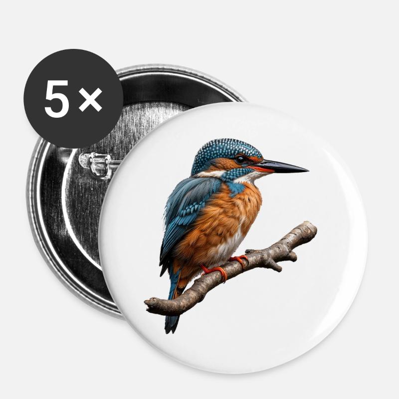 Lebendiger Eisvogel Natur Illustration - Buttons groß 56 mm (5er Pack) - Weiß