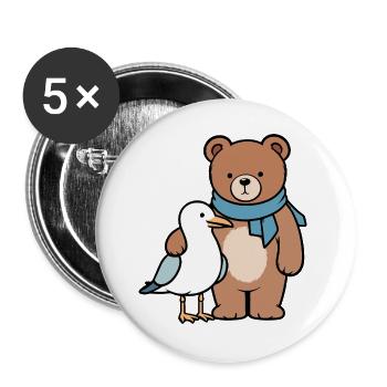 Niedlicher Bär und Vogel Design - Buttons groß 56 mm (5er Pack) - Weiß - Vorne