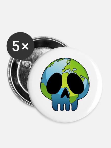 Schädel des Planeten Erde - Buttons groß 56 mm (5er Pack) - Weiß