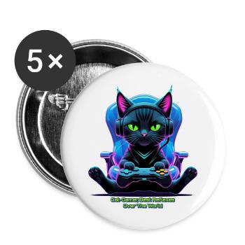 Futuristic gamer cat with joystick and feline attitude - Buttons large 2.2''/56 mm (5-pack) - white - Front