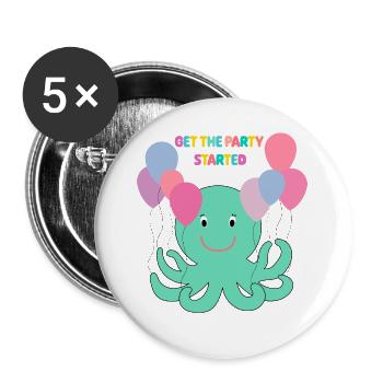 Krake Mit Luftballons sagt Hallo - Meer Spaß - Buttons groß 56 mm (5er Pack) - Weiß - Vorne