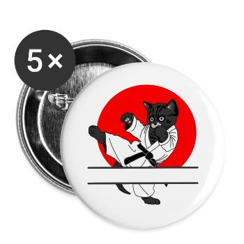Schwarze Katze Karate Sonne - Buttons groß 56 mm (5er Pack) - Weiß - Vorne