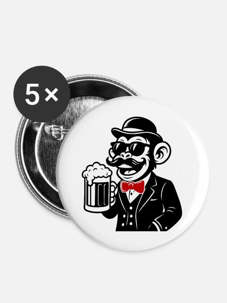 Affe Bier Sir - Buttons groß 56 mm (5er Pack) - Weiß