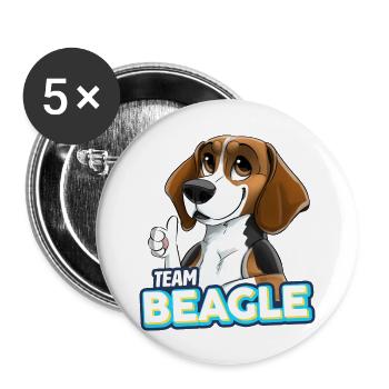 TEAM Beagle - Tricolore - Buttons groß 56 mm (5er Pack) - Weiß - Vorne