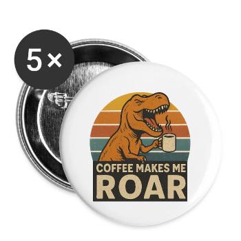 Dinosaure Café Roar Fun Design - Lot de 5 grands badges (56 mm) - blanc - Devant