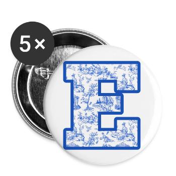 Lettre e chinoiserie bleu - Lot de 5 grands badges (56 mm) - blanc - Devant